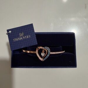 Swarovski Rose Gold Double Heart Bracelet with Blue and Clear Crystals